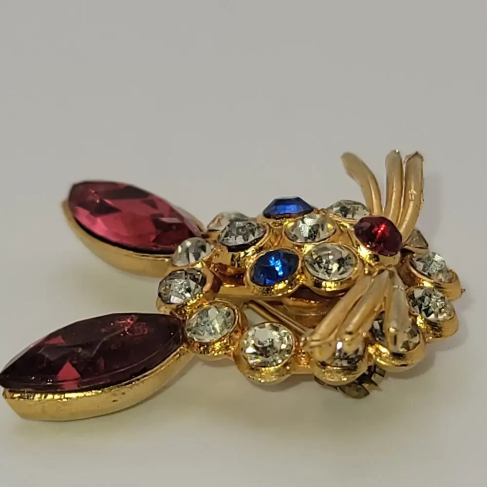 Vintage Gold-tone Multi-colored Rhinestone Bunny Brooch